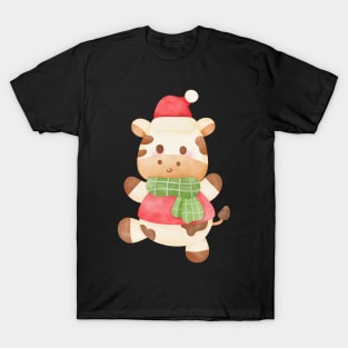 Cow Reindeer Hat Santa Christmas Lights T-Shirt